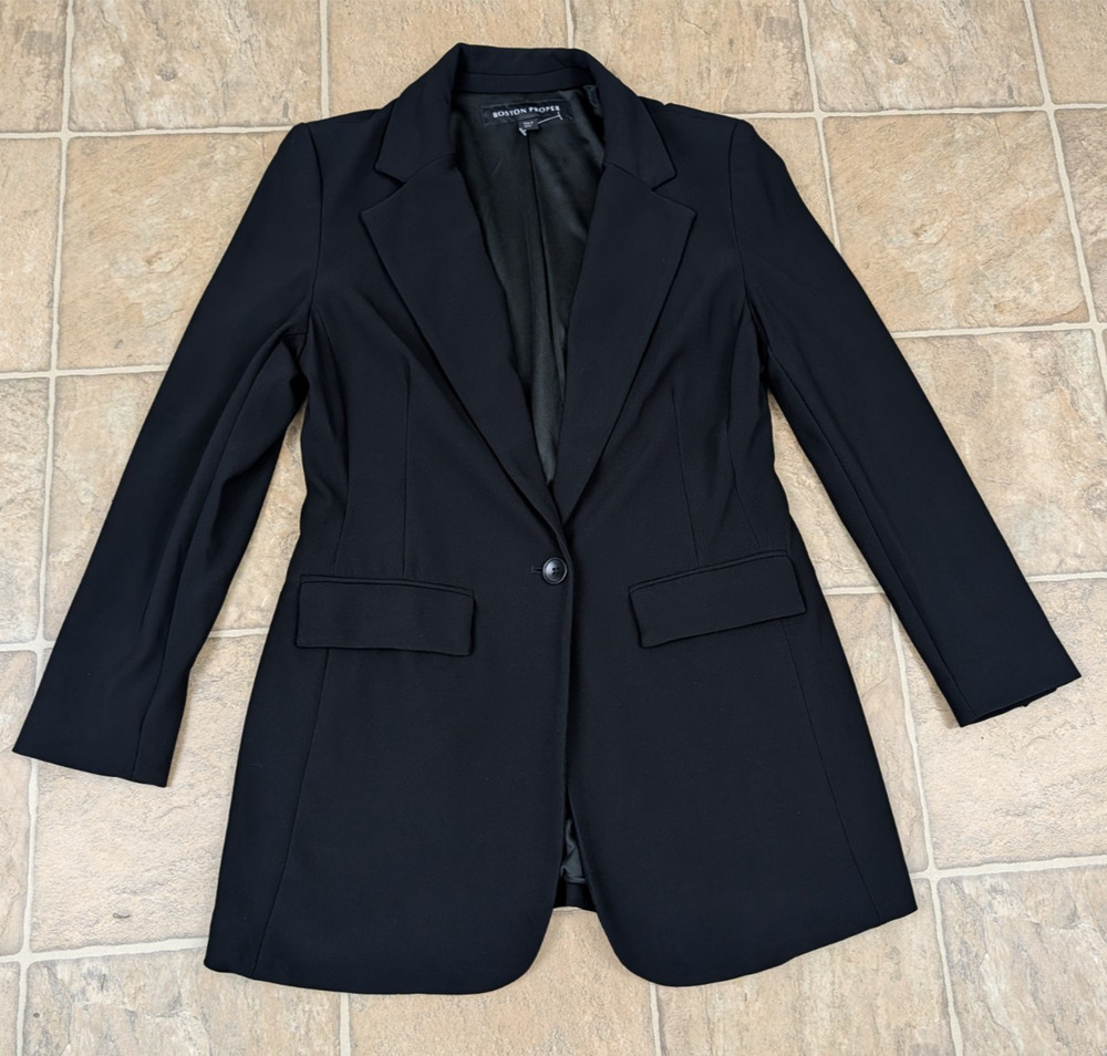 Boston Proper sz 8 Blazer Jacket black lined 1 button closes front office 1822